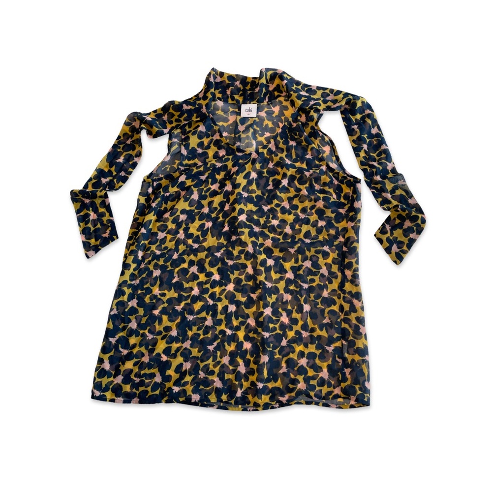CAbi Sleeveless Poppy Blouse Bow Tie Abstract Floral Size XS
